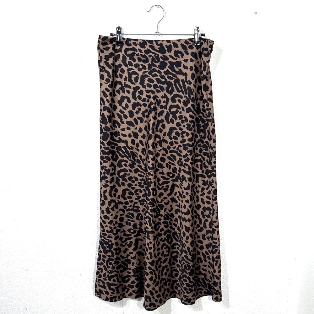ASOS 8 Leopard Animal Print Satin Maxi Skirt Tan Black Festival Office Siren Fem